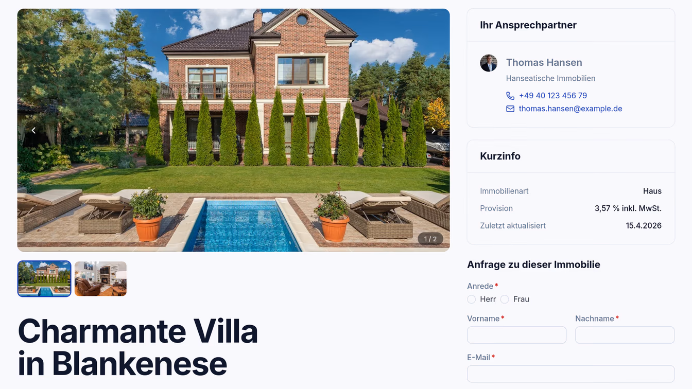Modernes Design der Demo-Webseite