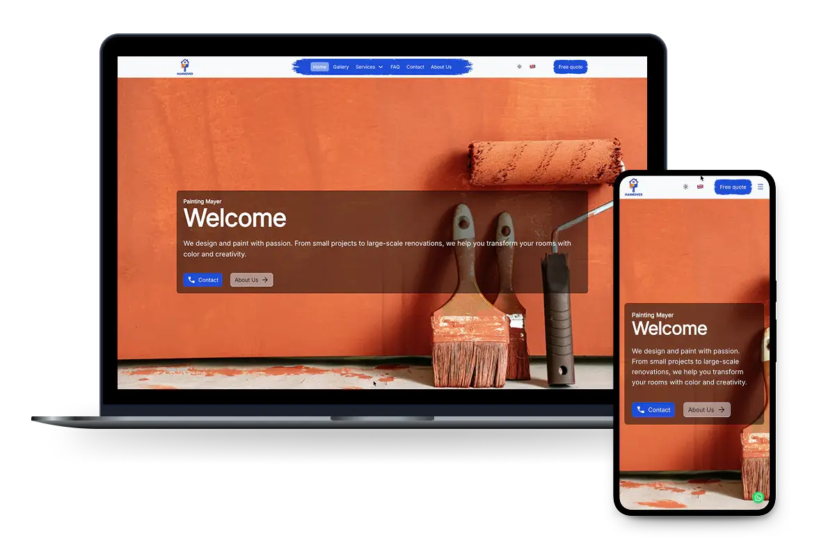 The large hero image on the painting contractor portfolio website